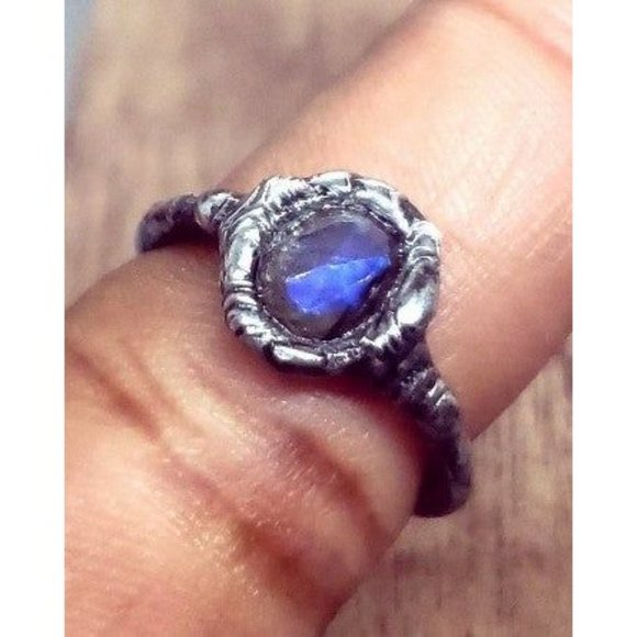 Blue faceted labradorite crystal Ring size 7 - Picture 1 of 12